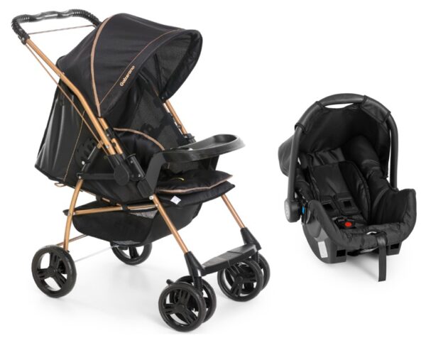 CARRINHO BEBE MILANO REV TRAVEL SYSTEM PRETO GOLDEN - GALZERANO - 1019PTG